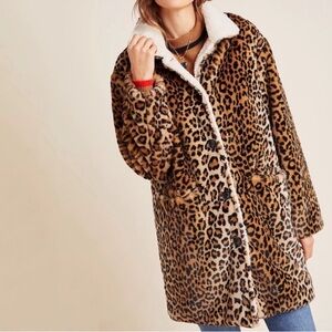 NWT Anthropologie Sanctuary Sherpa Lined Leopard Coat Animal Print Brown S Small